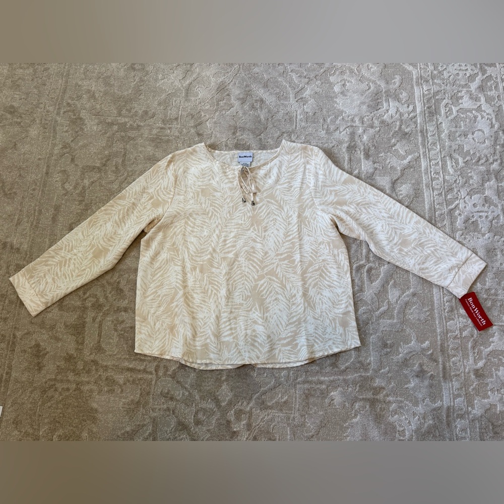 BonWorth Cream Leaf-Print Long Sleeve Tunic